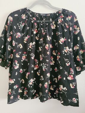 Madewell Black Floral Scoop-Neck Top